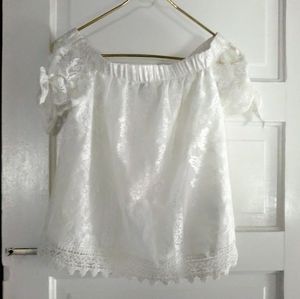 White Lace Off Shoulder Short Sleeve Blouse Top